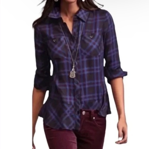 Cabi Moody Plaid Peplum Hem Women’s Button Front Blouse Shirt Top Style 3431 XS - Picture 3 of 11